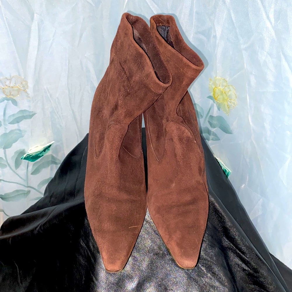 VANESSA NOEL ITALIAN BROWN SUEDE BOOTIES SLIP-ON SZ 40